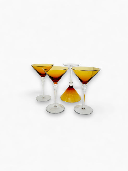 Amber kleurig martini,- cocktail glas (set 2)